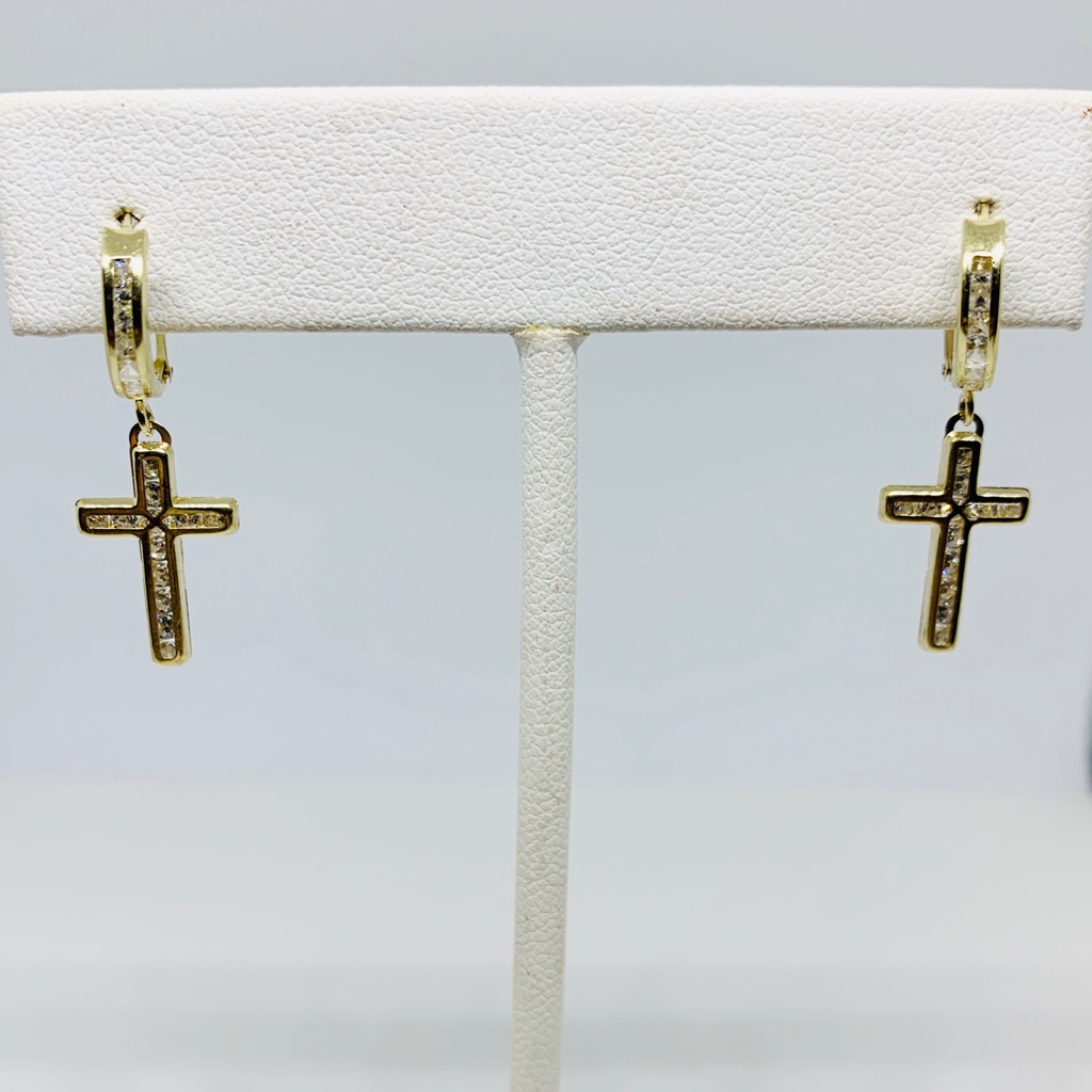 Real 10k Gold Small Hoop Dangling Earring Crucifix